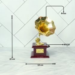 Handmade Brass & Wood Decorative Gramophone | Shiny Brass Horn | Vintage Style Music Decor & Gift - Image 6