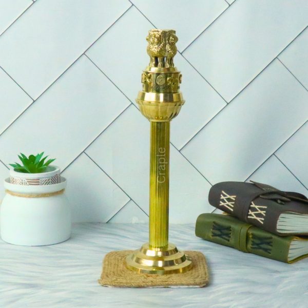 Stately Tall Brass Ashoka Pillar | National Emblem Replica, Fluted Column | Office Decor & Patriotic Gift - Image 2