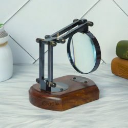 Black Folding Desk Magnifier | Brass & Wood, Adjustable Arm, Vintage Style | Reading & Hobby Aid - Image 3