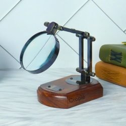 Black Folding Desk Magnifier | Brass & Wood, Adjustable Arm, Vintage Style | Reading & Hobby Aid - Image 2