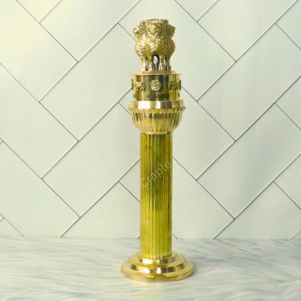 Grand Tall Brass Ashoka Pillar Sculpture | Majestic National Emblem Replica, Fluted Column | Prestigious Office Decor & Patriotic Gift - Image 3