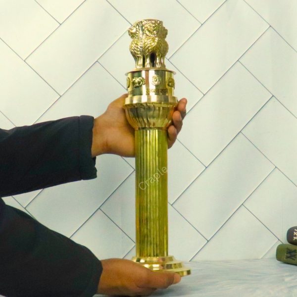 Grand Tall Brass Ashoka Pillar Sculpture | Majestic National Emblem Replica, Fluted Column | Prestigious Office Decor & Patriotic Gift - Image 2