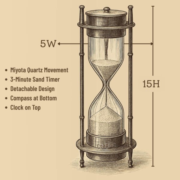 3-in-1 Antique Brass Hourglass Timer Clock Compass Desk Decor Gift - Image 9